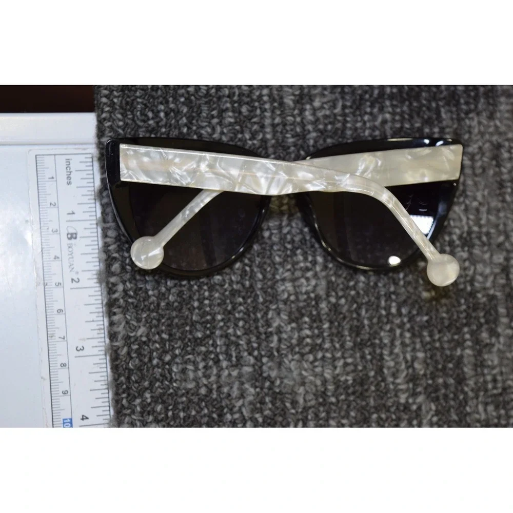 Anthropologie Ett:Twa Bastine Black Motif White Sunglasses 54 17 Oversized Cat